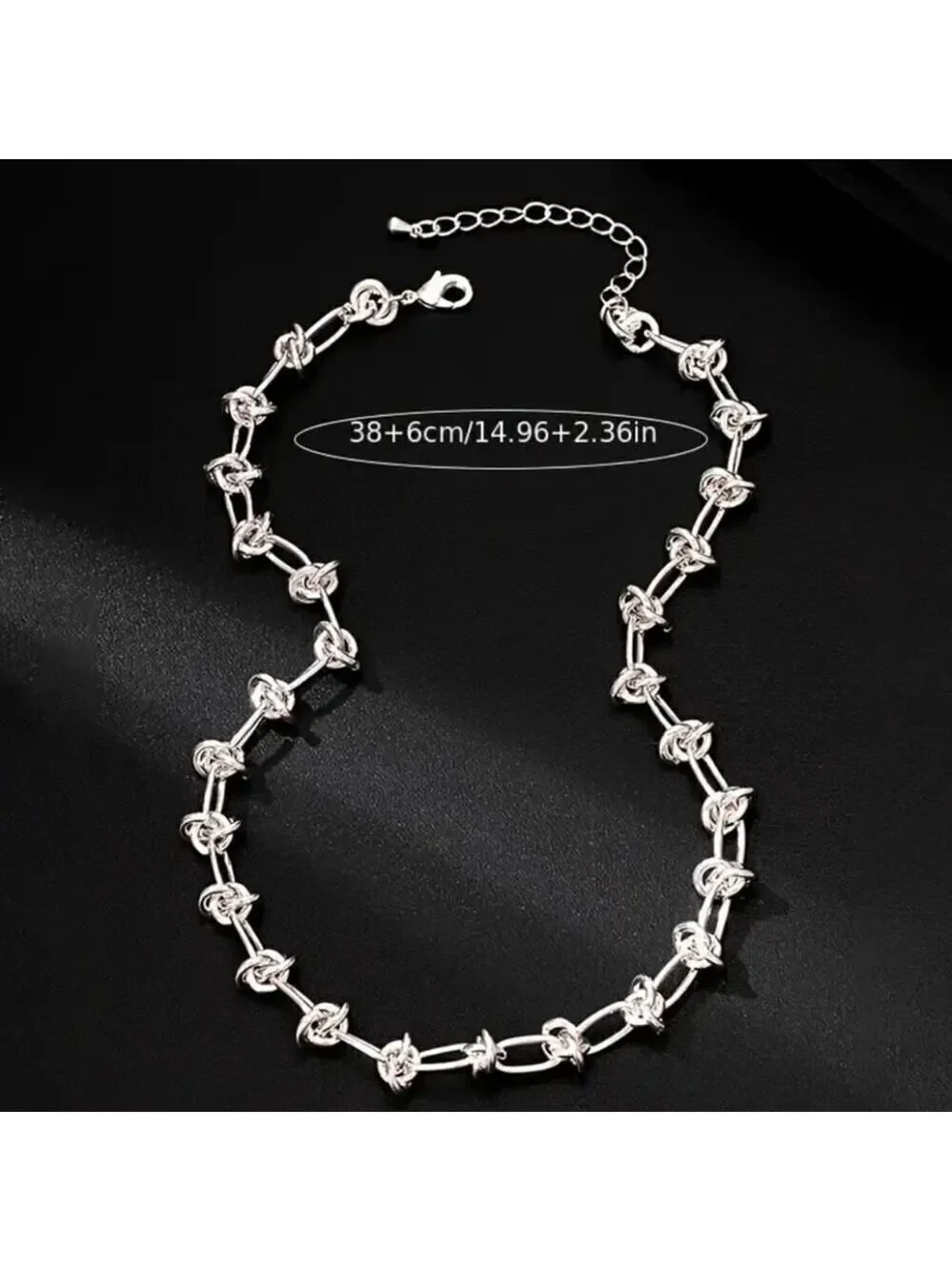 Knot Style Silvery Choker Necklace Y2K Inspired Thick Chain